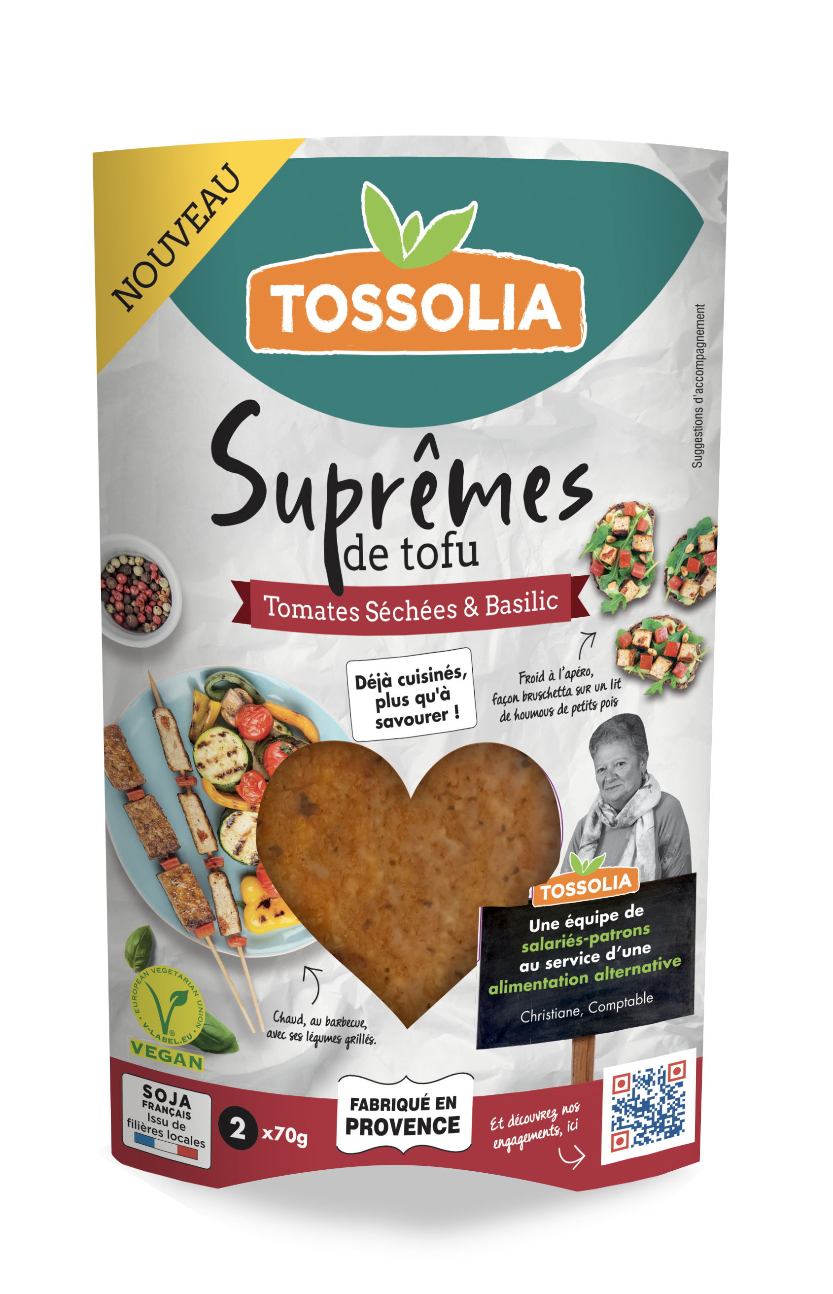 Suprêmes de tofu tomates séchées & basilic Suprêmes de tofu tomates séchées & basilic