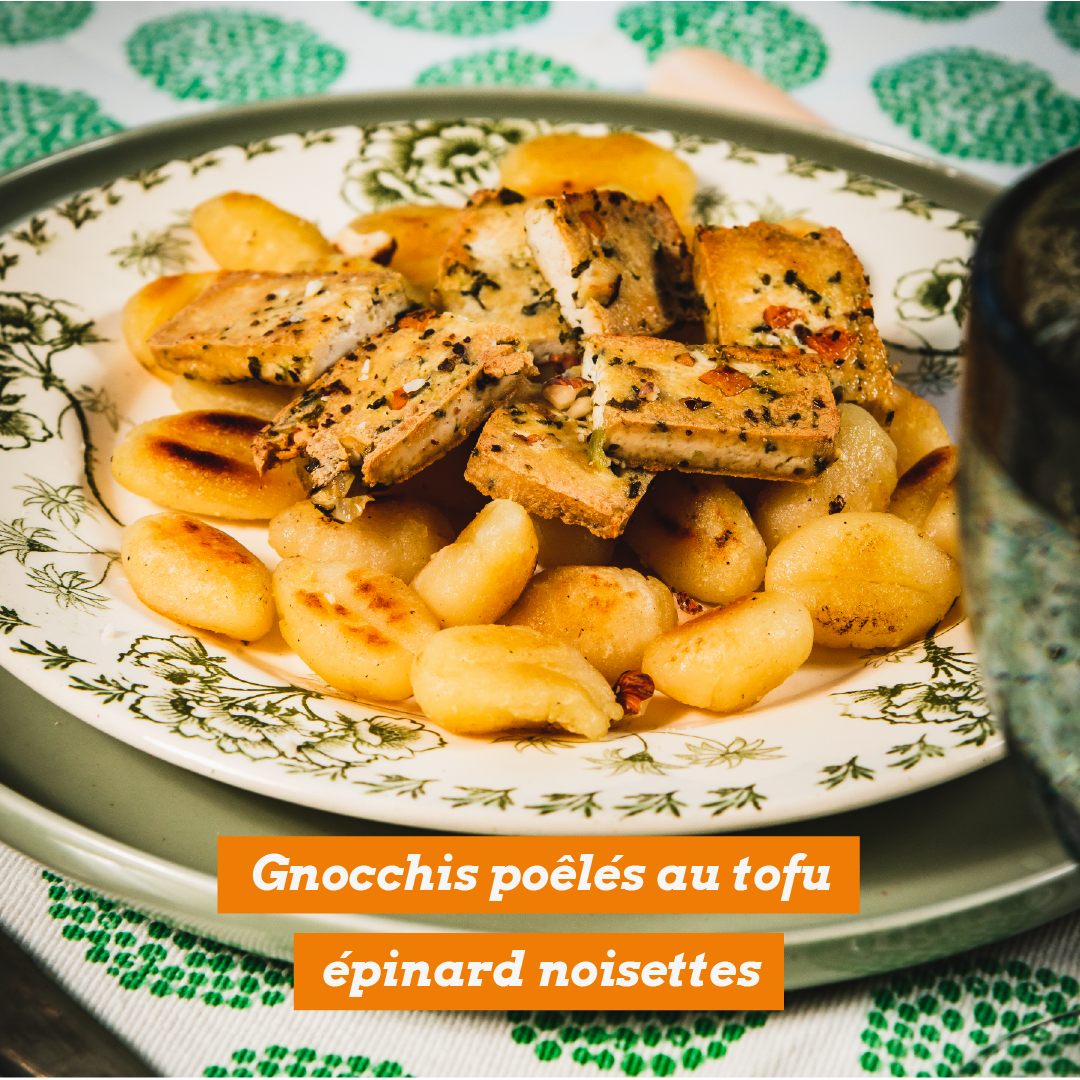 Gnocchi poêlés au tofu épinard noisettes