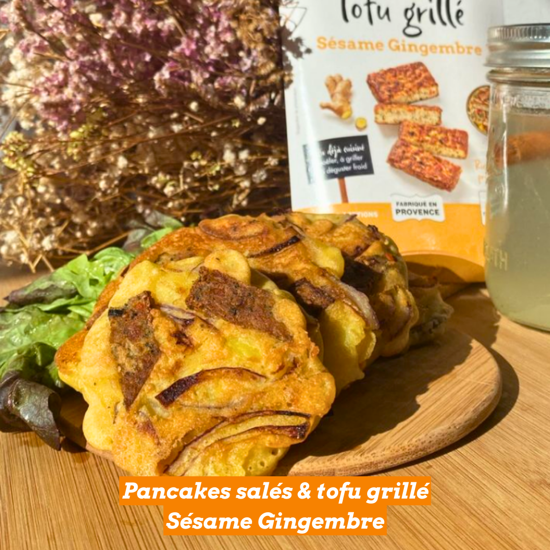 Pancakes salés & Tofu grillé sésame gingembre
